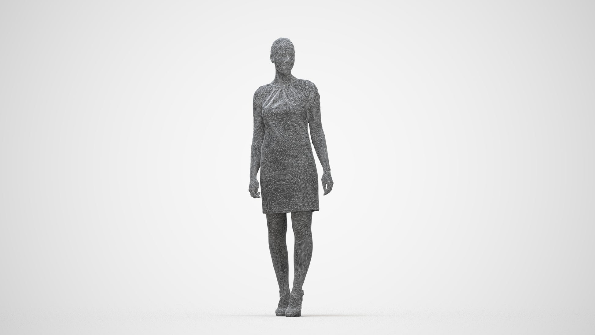 realistic 3D people woman business standing, render-ready for V-Ray and Corona, FBX OBJ, wireframe back view