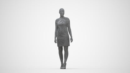 realistic 3D people woman business standing, render-ready for V-Ray and Corona, FBX OBJ, wireframe back view