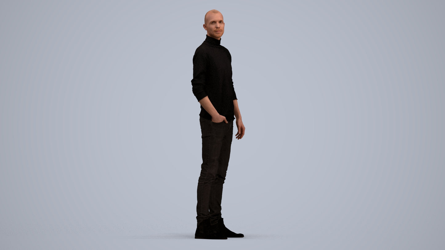 photogrammetry 3D man casual standing, realistic human model archviz FBX, standing pose render