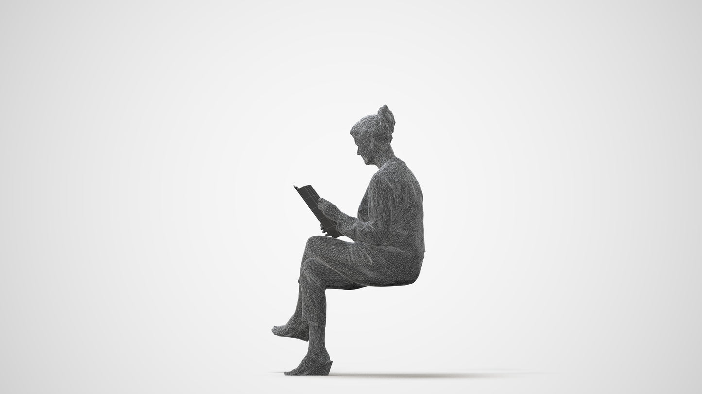 3D people model woman casual sitting, scanned human for 3ds Max rendering, square thumbnail
