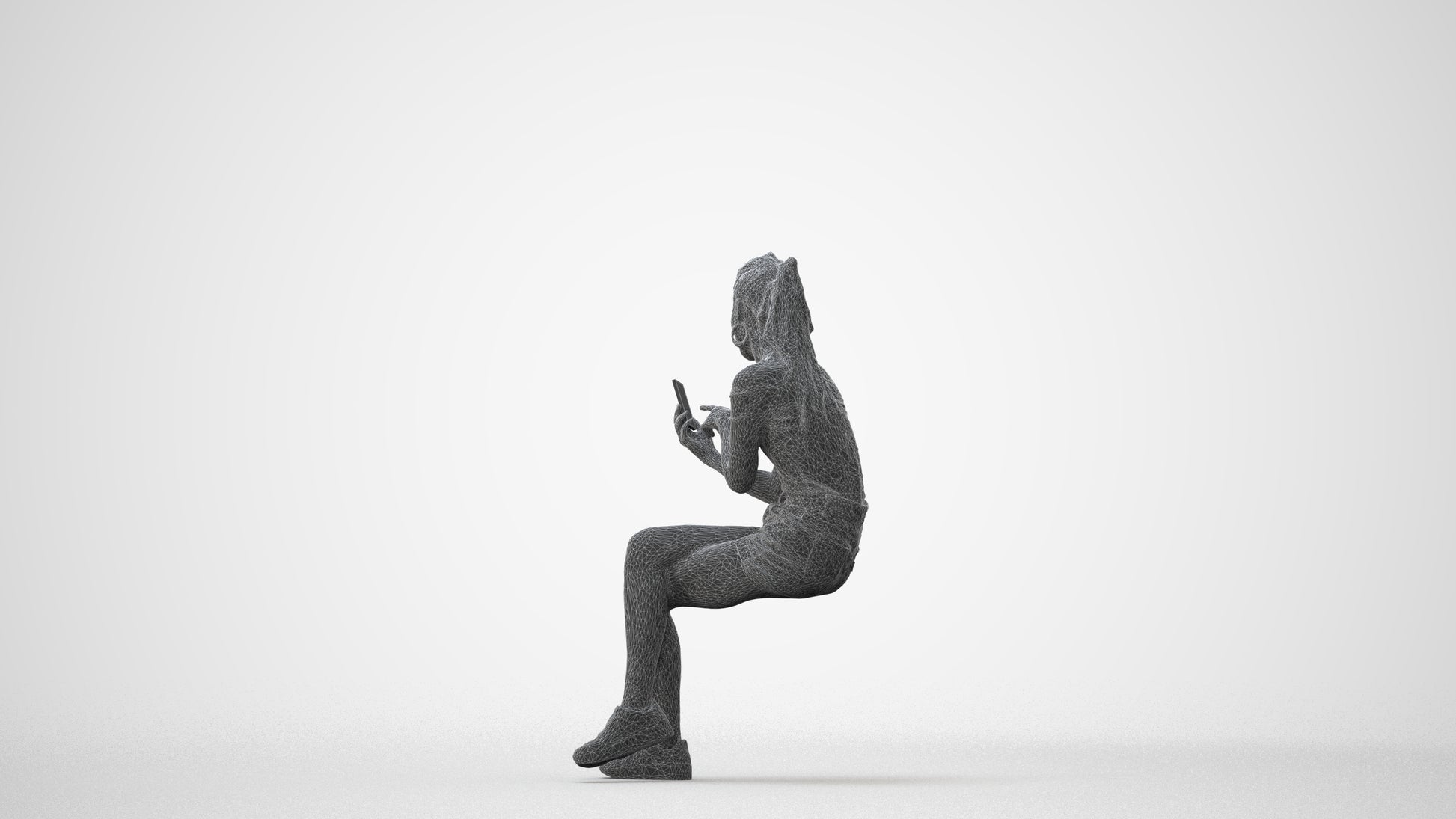 realistic 3D woman casual sitting, scanned archviz people for Blender and 3ds Max, square thumbnail