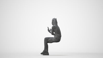 realistic 3D woman casual sitting, scanned archviz people for Blender and 3ds Max, square thumbnail