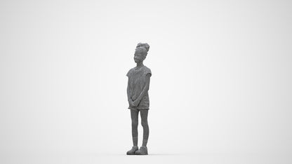 realistic 3D girl casual kids, scanned archviz people for Blender and 3ds Max, wireframe back view
