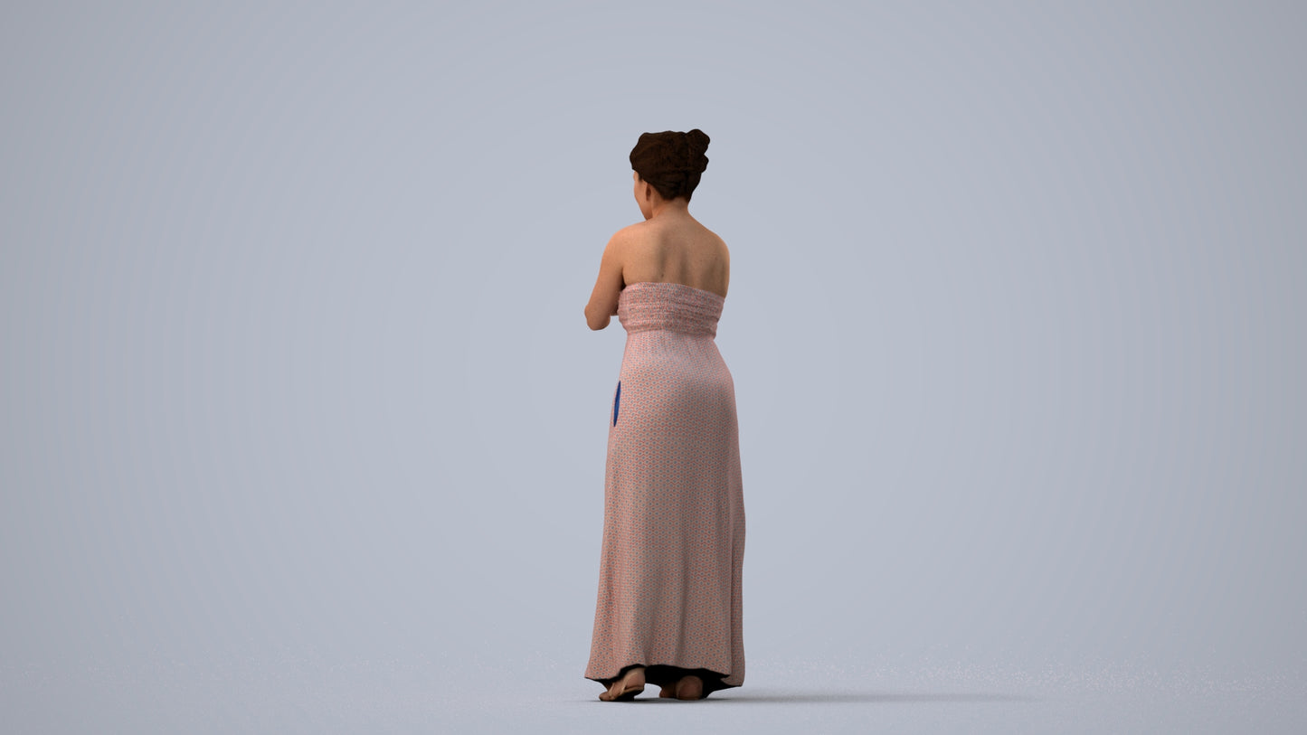 realistic 3D human woman casual standing, archviz people FBX OBJ for Blender, three-quarter view render