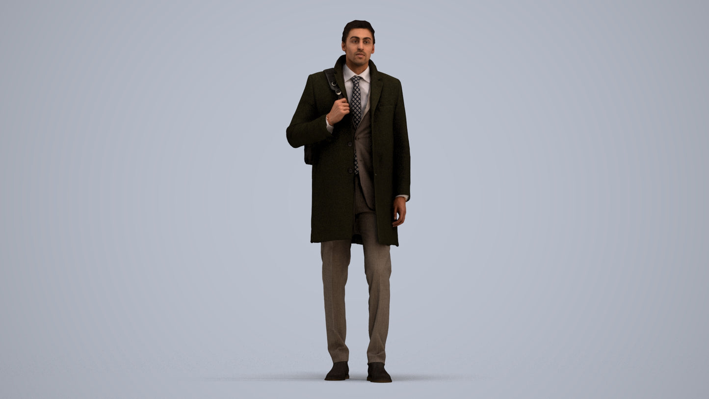 photogrammetry 3D man business, realistic human model archviz FBX, standing pose render