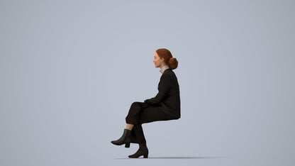 3D human model woman business, photogrammetry scanned person for archviz, three-quarter view render