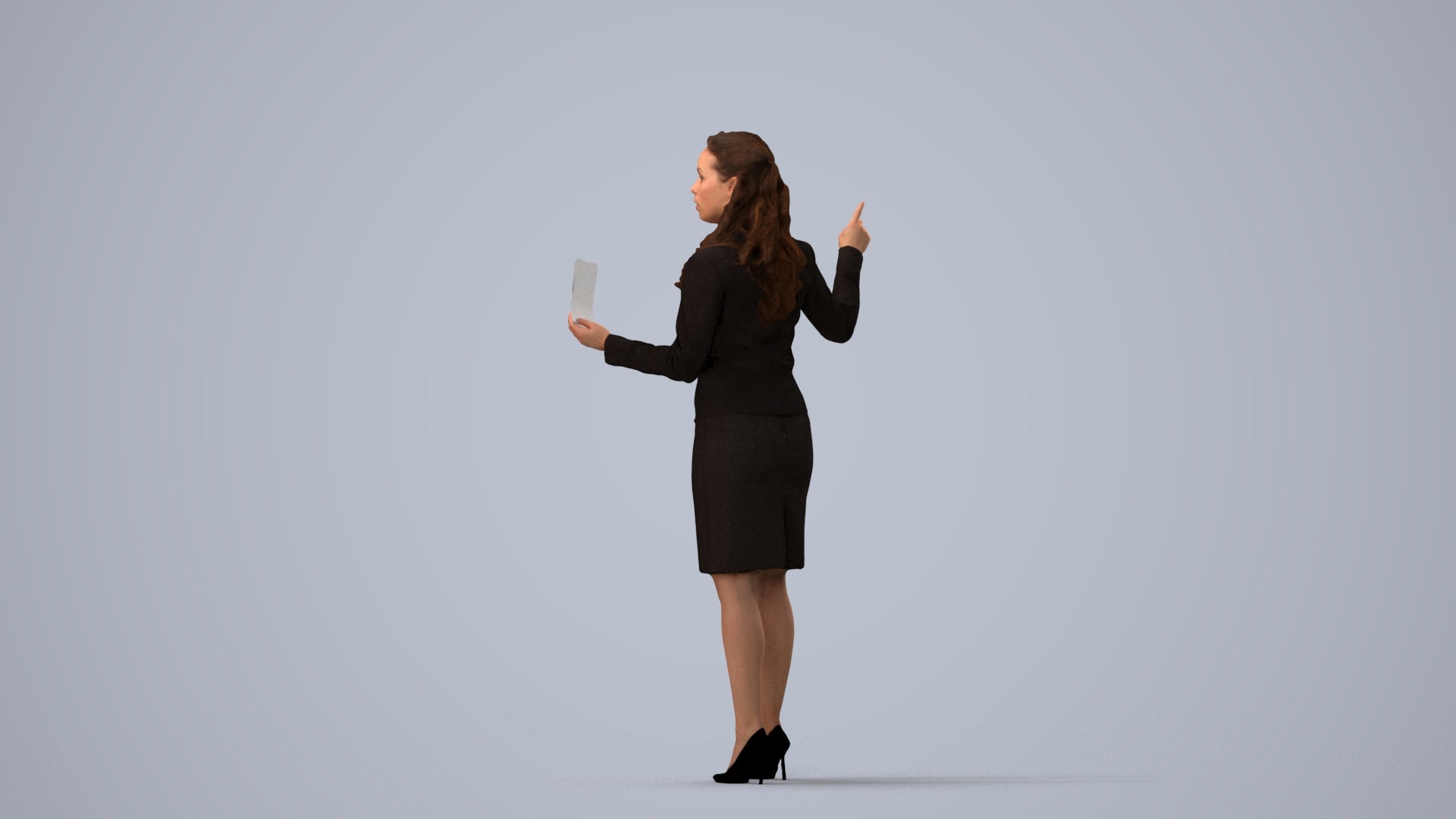 3D people model woman business, scanned human for 3ds Max rendering, three-quarter view render