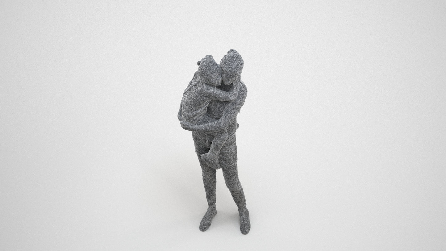 3D scanned girl kids casual, photorealistic archviz people for Enscape and SketchUp, wireframe three-quarter view
