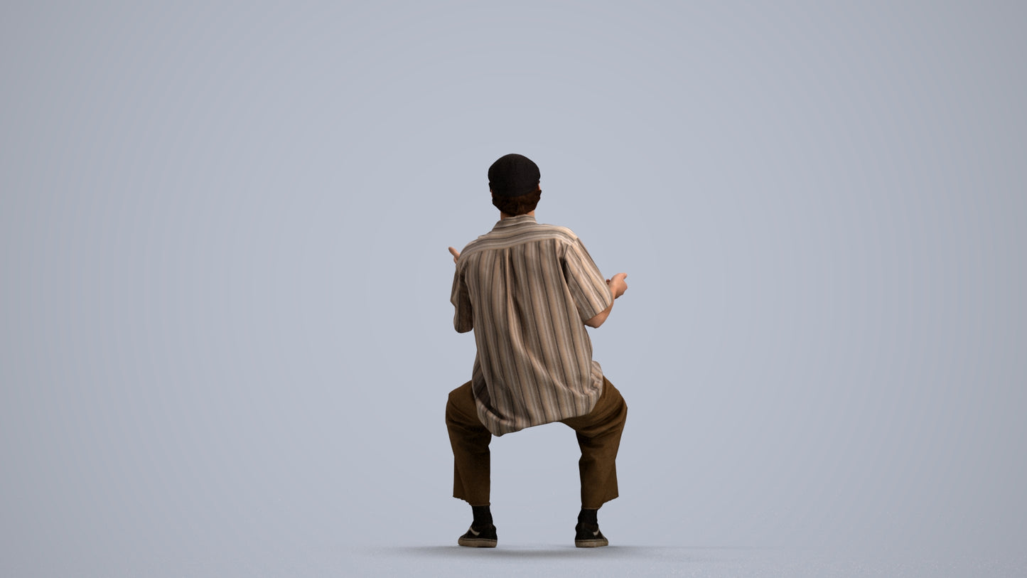 realistic 3D man casual sitting, scanned archviz people for Blender and 3ds Max, front view render