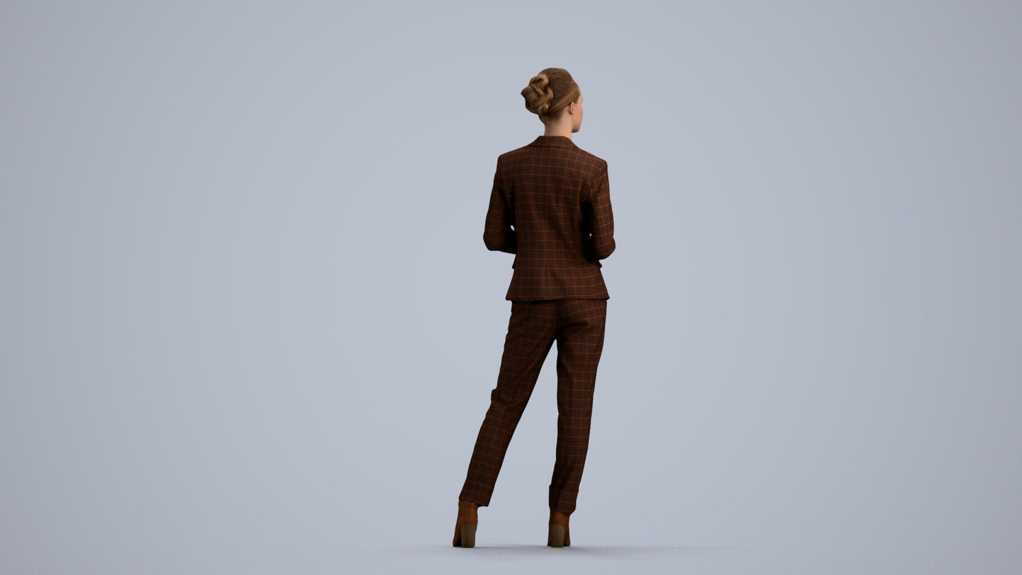 realistic 3D human woman business standing, archviz people FBX OBJ for Blender, front view render