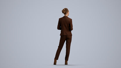 realistic 3D human woman business standing, archviz people FBX OBJ for Blender, front view render