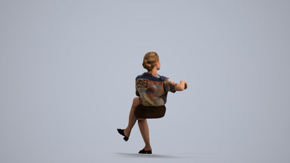 3D human model woman casual sitting, photogrammetry scanned person for archviz, front view render