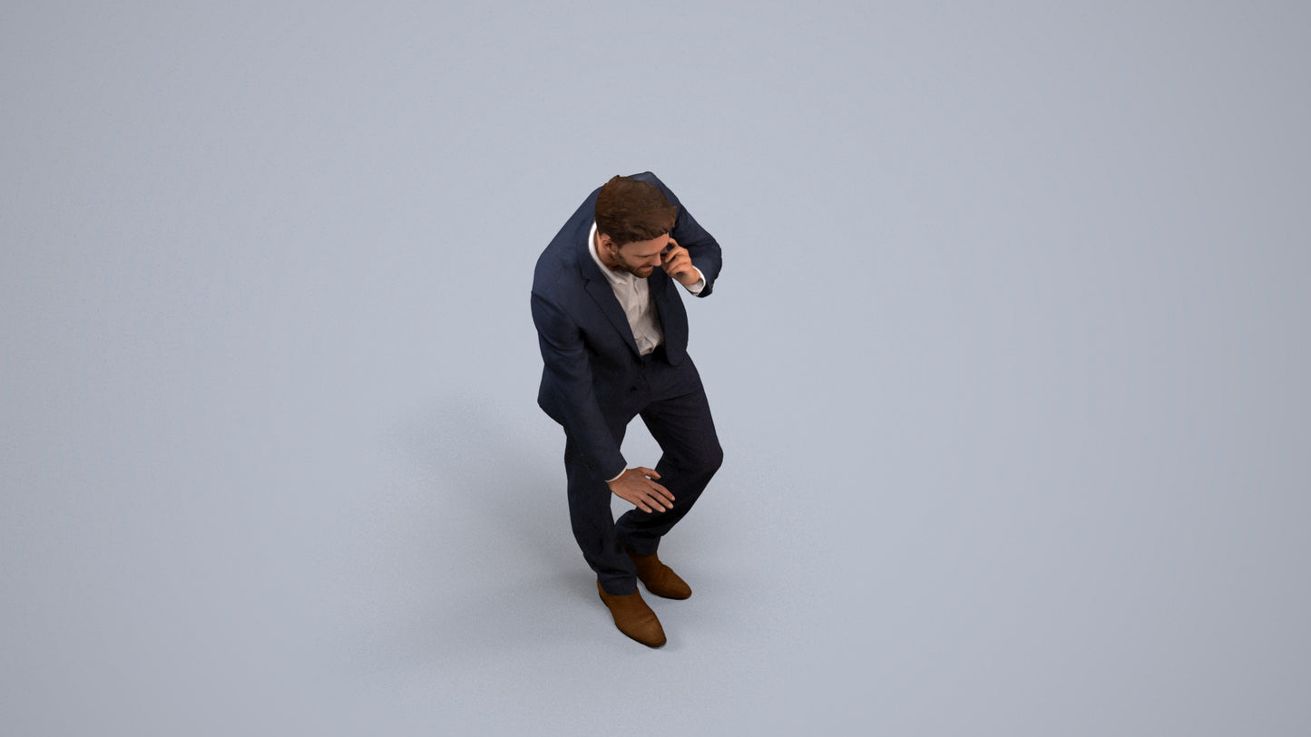 realistic 3D human man business, archviz people FBX OBJ for Blender, back view render