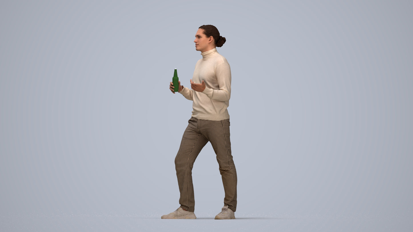 photogrammetry 3D man casual standing, realistic human model archviz FBX, top-down view render