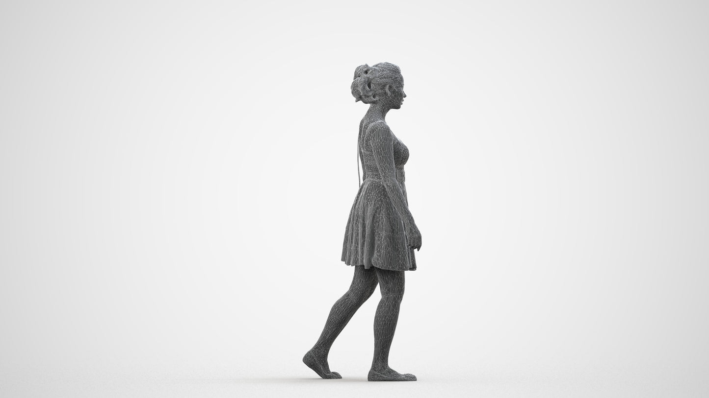 3D human model woman formal formalaffairs, photogrammetry scanned person for archviz, wireframe side view
