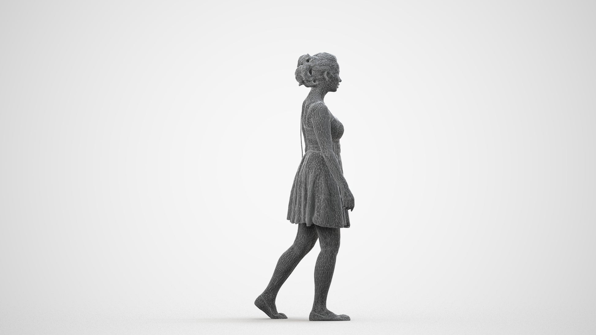 3D human model woman formal formalaffairs, photogrammetry scanned person for archviz, wireframe side view