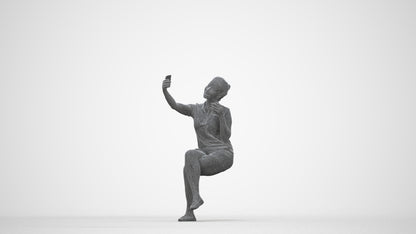 realistic 3D human woman casual sitting, archviz people FBX OBJ for Blender, wireframe back view