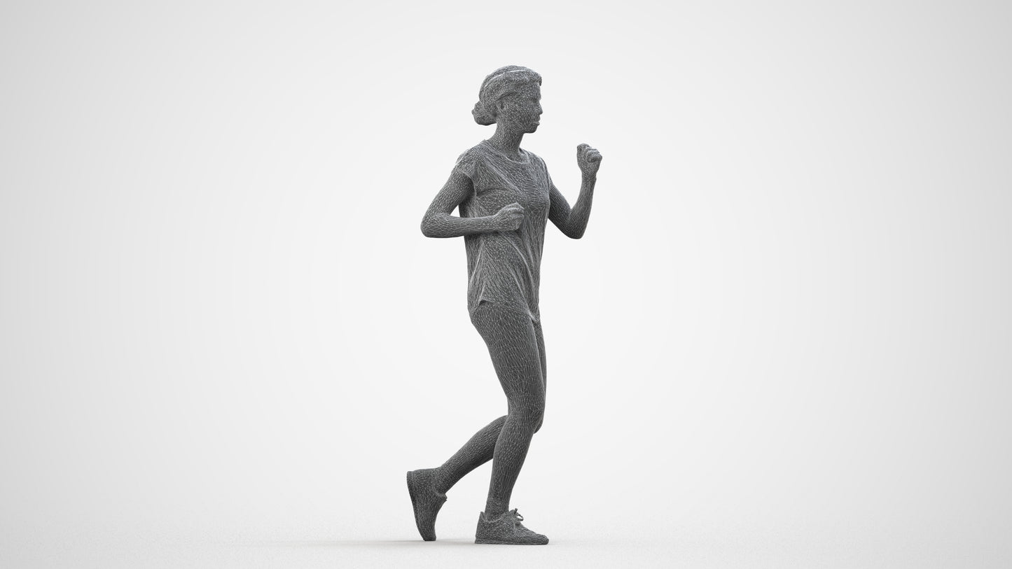 realistic 3D woman sport walking, scanned archviz people for Blender and 3ds Max, wireframe side view