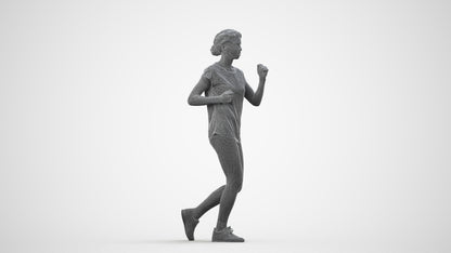 realistic 3D woman sport walking, scanned archviz people for Blender and 3ds Max, wireframe side view