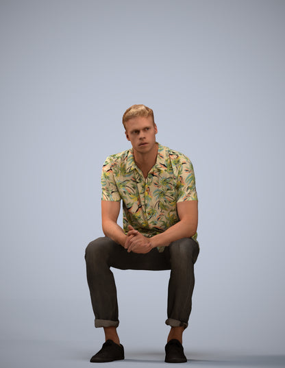 3D scanned man sitting casual, photorealistic archviz people for Enscape and SketchUp
