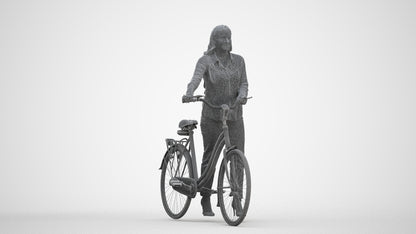 3D human model woman casual walking, photogrammetry scanned person for archviz, three-quarter front view render