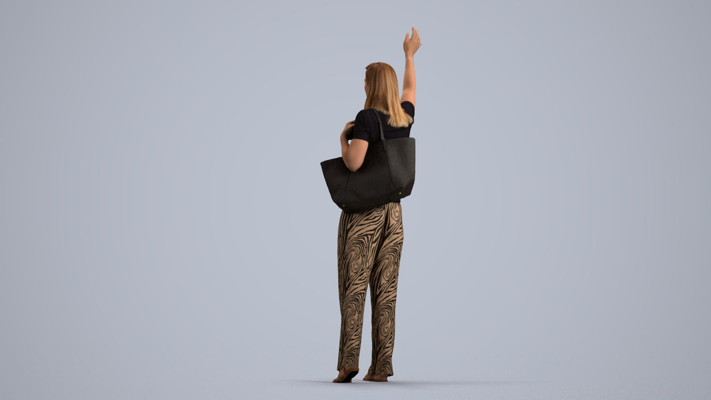 3D scanned woman standing casual, photorealistic archviz people for Enscape and SketchUp, front view render
