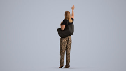 3D scanned woman standing casual, photorealistic archviz people for Enscape and SketchUp, front view render