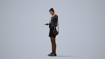 realistic 3D woman casual standing, scanned archviz people for Blender and 3ds Max, three-quarter view render