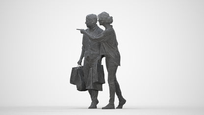 3D human model woman casual shopping, photogrammetry scanned person for archviz, wireframe back view