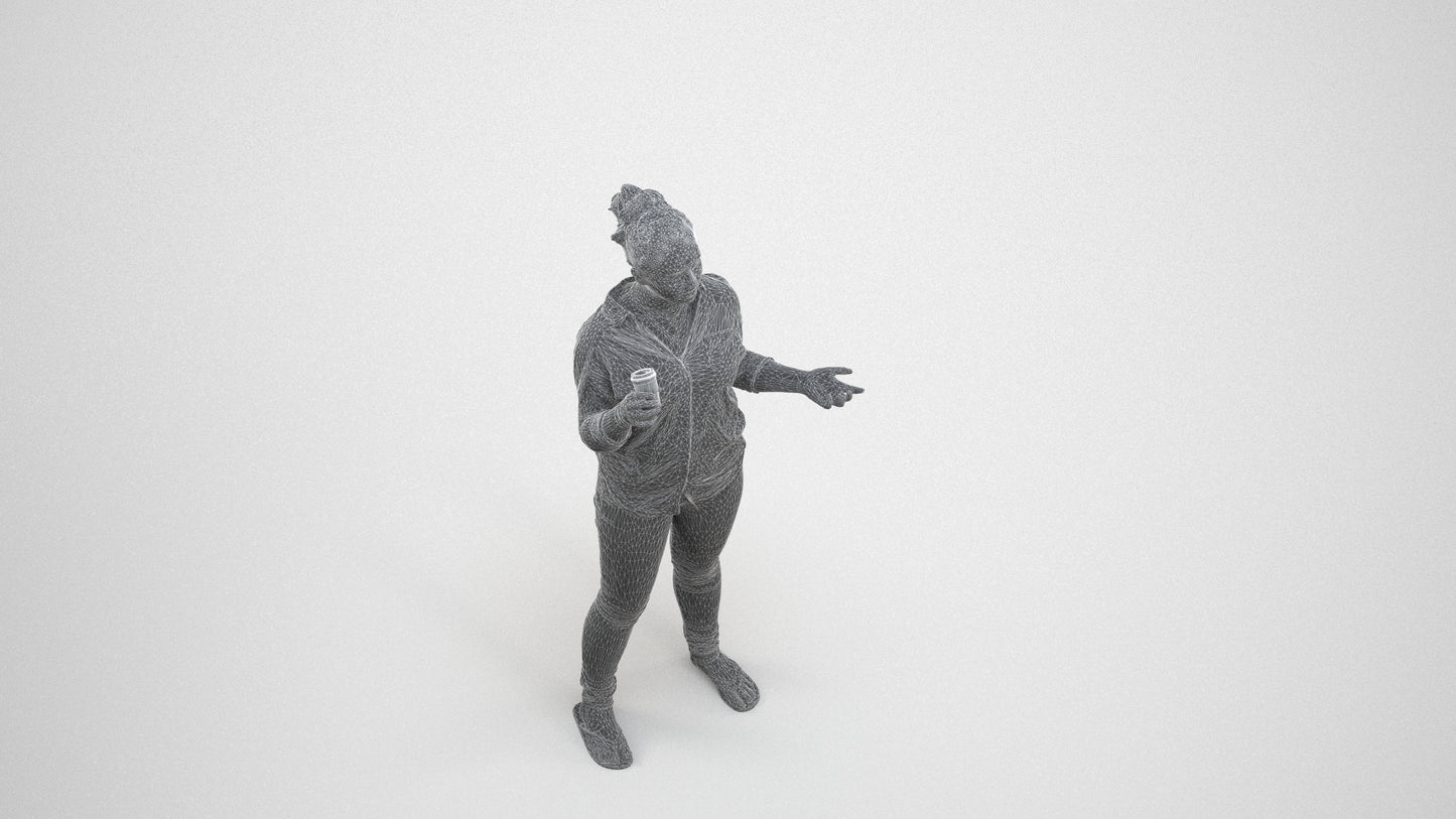 photogrammetry 3D woman casual standing, realistic human model archviz FBX, wireframe three-quarter view