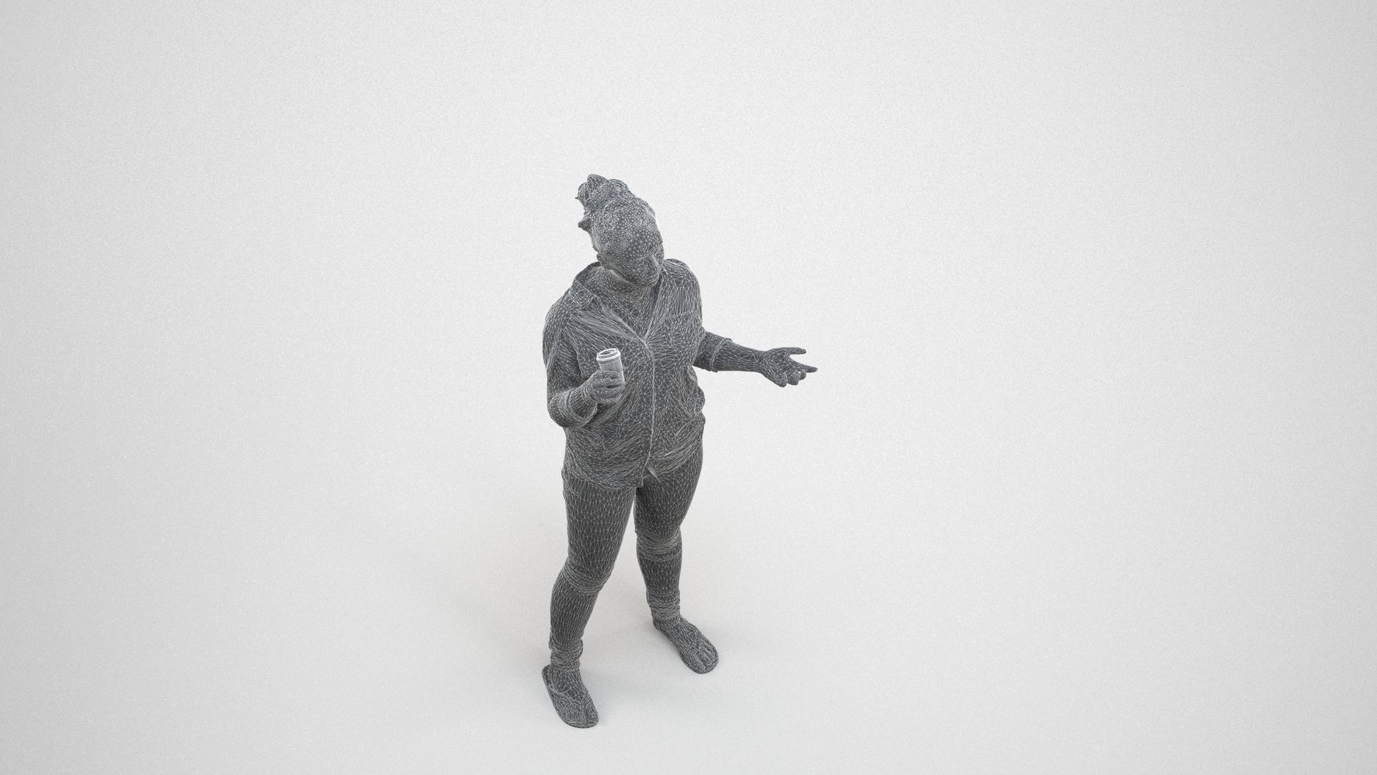 photogrammetry 3D woman casual standing, realistic human model archviz FBX, wireframe three-quarter view