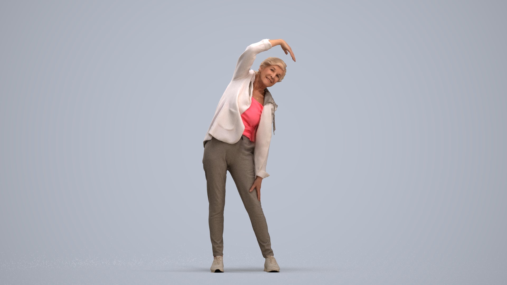 realistic 3D people senior woman sport, render-ready for V-Ray and Corona, FBX OBJ, standing pose render
