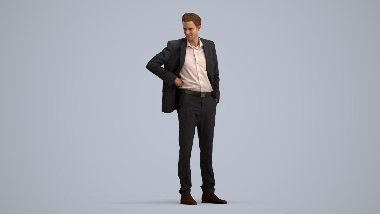 realistic 3D man business, scanned archviz people for Blender and 3ds Max, standing pose render