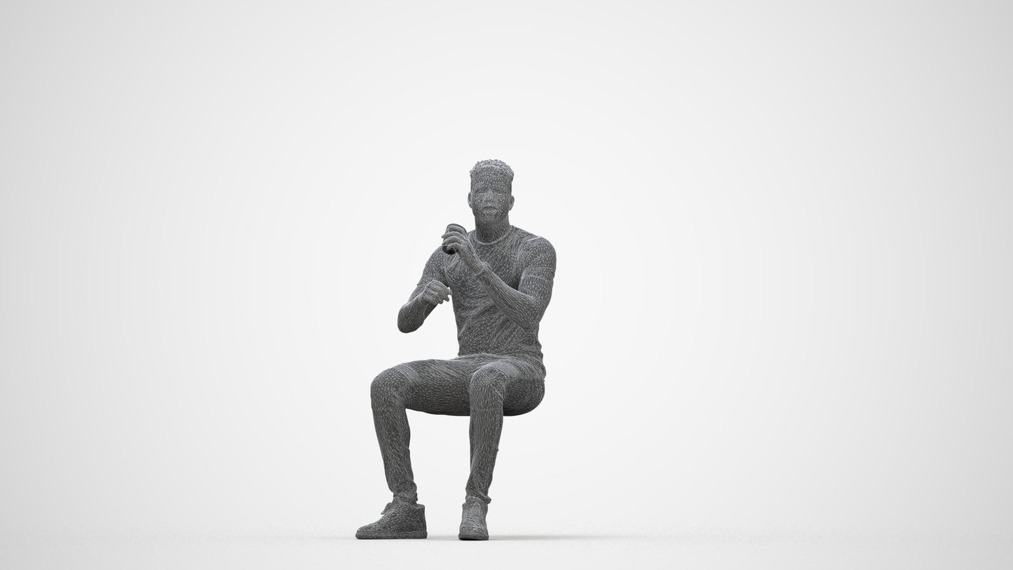 3D human model man casual business, photogrammetry scanned person for archviz, wireframe back view