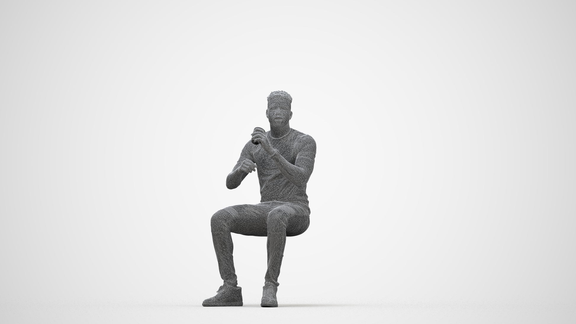 3D human model man casual business, photogrammetry scanned person for archviz, wireframe back view