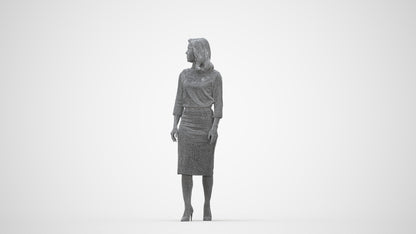 realistic 3D woman business standing, scanned archviz people for Blender and 3ds Max, wireframe back view