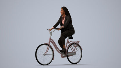 photogrammetry 3D woman business cycling, realistic human model archviz FBX, three-quarter view render