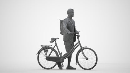 realistic 3D man business cycling, scanned archviz people for Blender and 3ds Max, wireframe side view