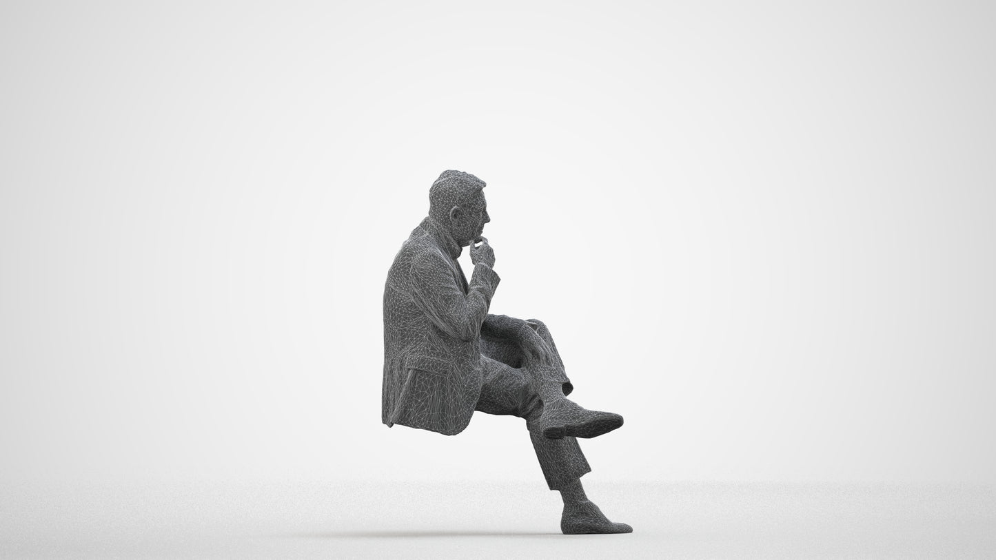 3D scanned senior man business, photorealistic archviz people for Enscape and SketchUp, wireframe side view