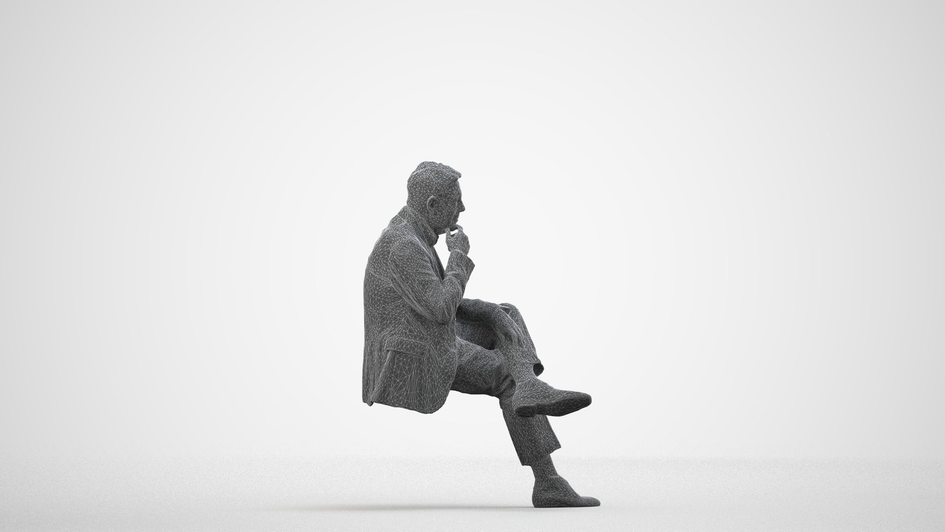 3D scanned senior man business, photorealistic archviz people for Enscape and SketchUp, wireframe side view