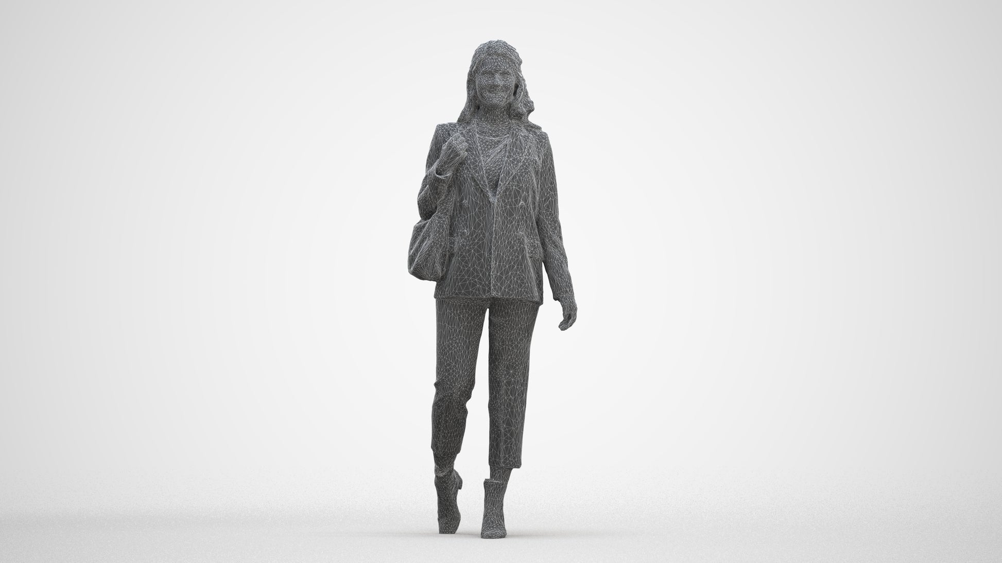 3D people model woman business walking, scanned human for 3ds Max rendering, three-quarter front view render