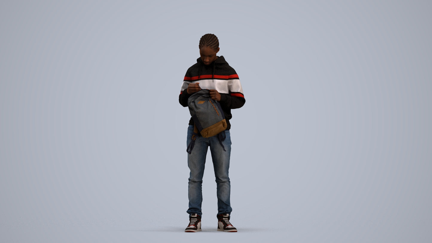 photogrammetry 3D boy casual kids, realistic human model archviz FBX, standing pose render