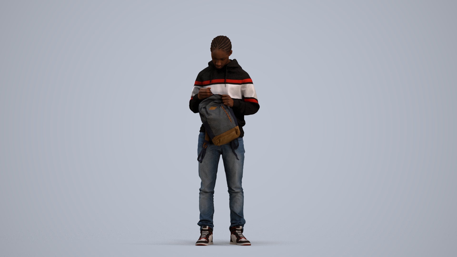 photogrammetry 3D boy casual kids, realistic human model archviz FBX, standing pose render