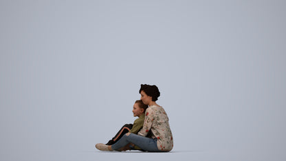 realistic 3D girl casual kids, scanned archviz people for Blender and 3ds Max, top-down view render