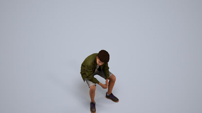 3D human model boy casual kids, photogrammetry scanned person for archviz, back view render