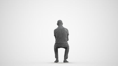 realistic 3D senior man casual sitting, scanned archviz people for Blender and 3ds Max, wireframe front view