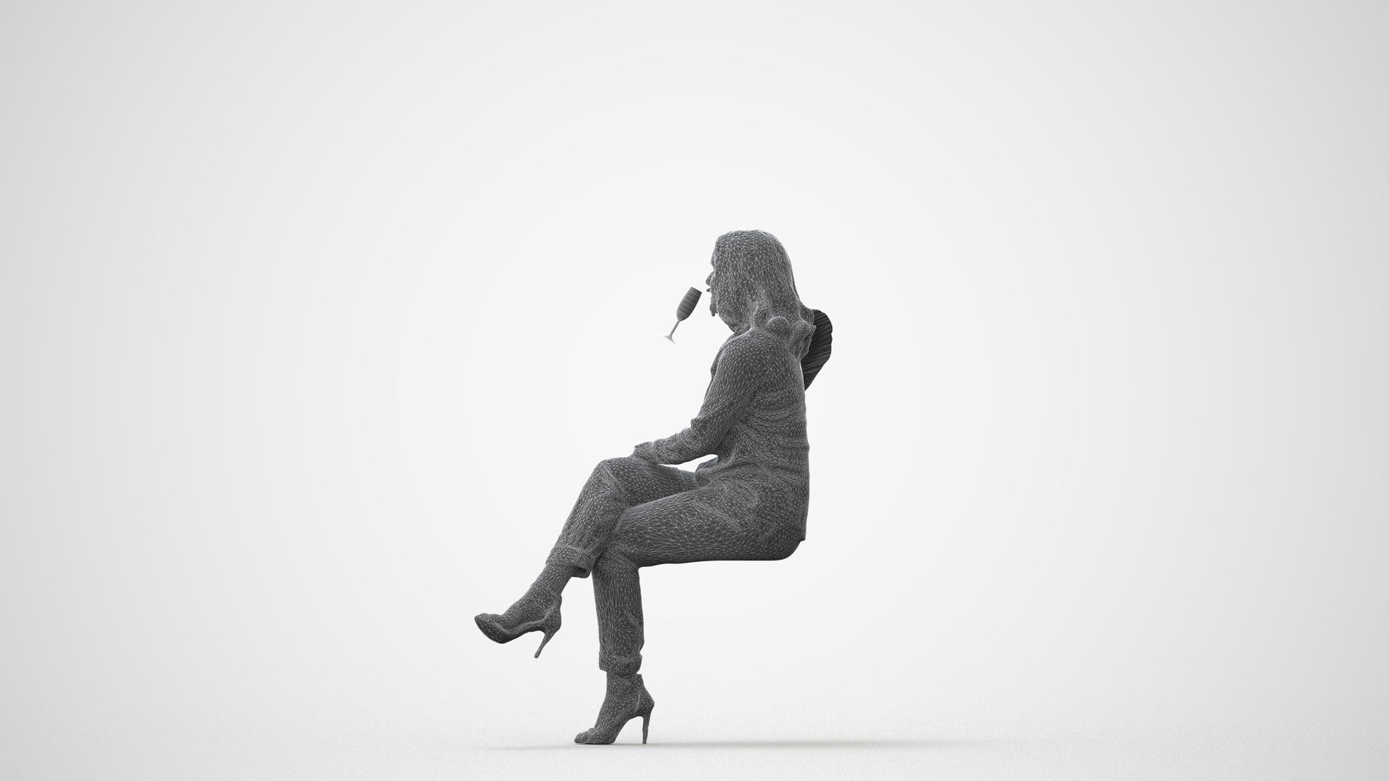realistic 3D woman casual sitting, scanned archviz people for Blender and 3ds Max, square thumbnail