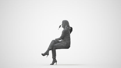 realistic 3D woman casual sitting, scanned archviz people for Blender and 3ds Max, square thumbnail