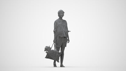 3D scanned woman shopping casual, photorealistic archviz people for Enscape and SketchUp, wireframe back view