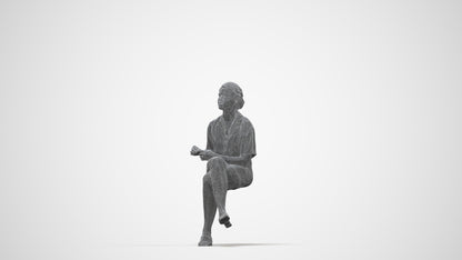 scanned 3D woman casual sitting, photogrammetry people for Enscape and V-Ray, wireframe back view